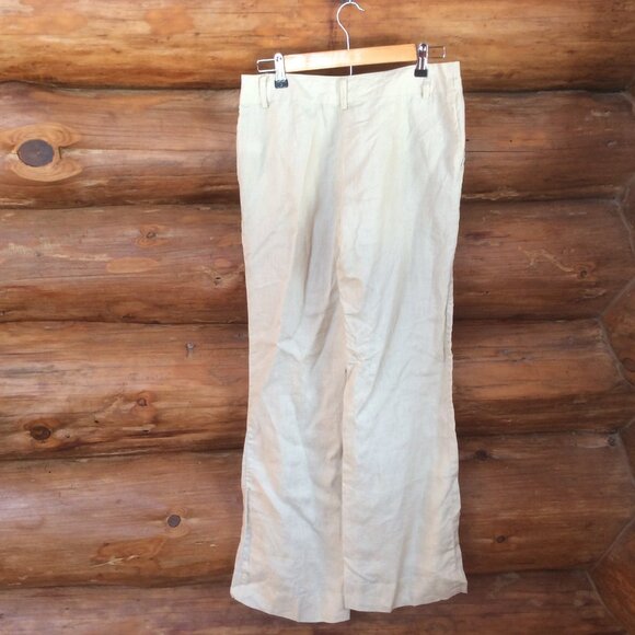 Willi Smith Khaki 100% Linen Wide Leg Y2K Trouser Good Preowned Pants Size 4 - Picture 2 of 4